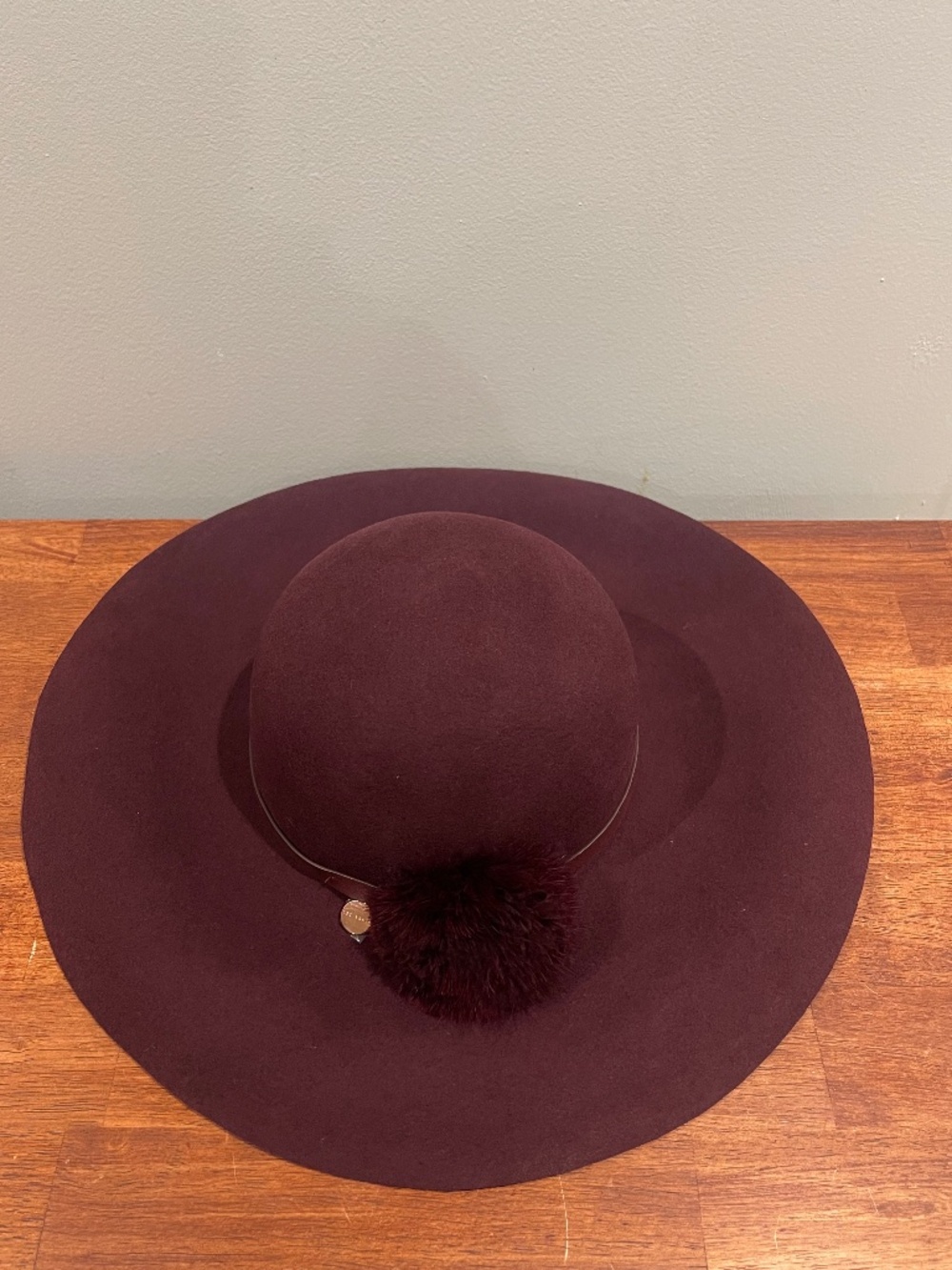 Ted Baker London Feather Pom Floppy Hat Deep Purple 100% Wool NWT